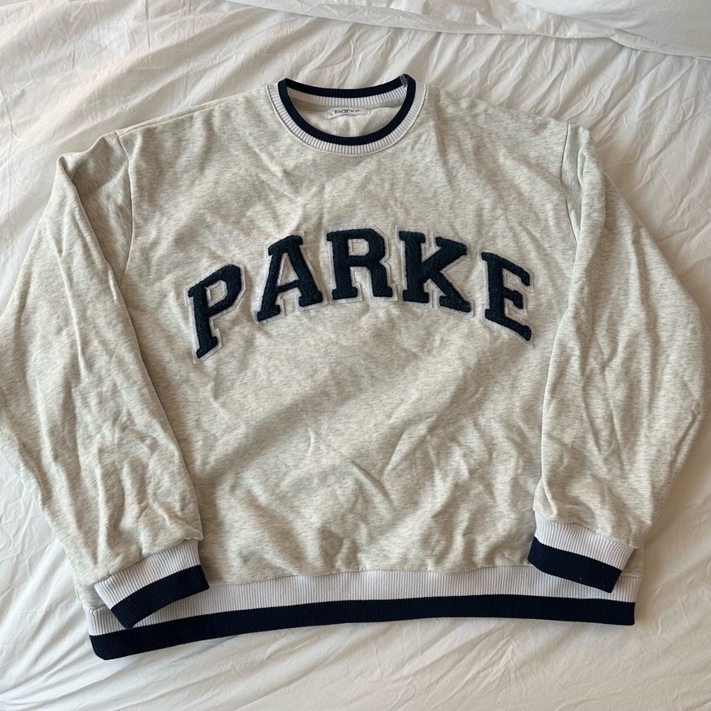 SOLD OUT limited edition Parke grey and navy varsity crew neck